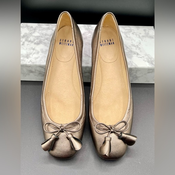 STUART WEITZMAN Shoestring Metallic Ballerina Flat Leather.Color Bronze.Size 7 M - Picture 2 of 8